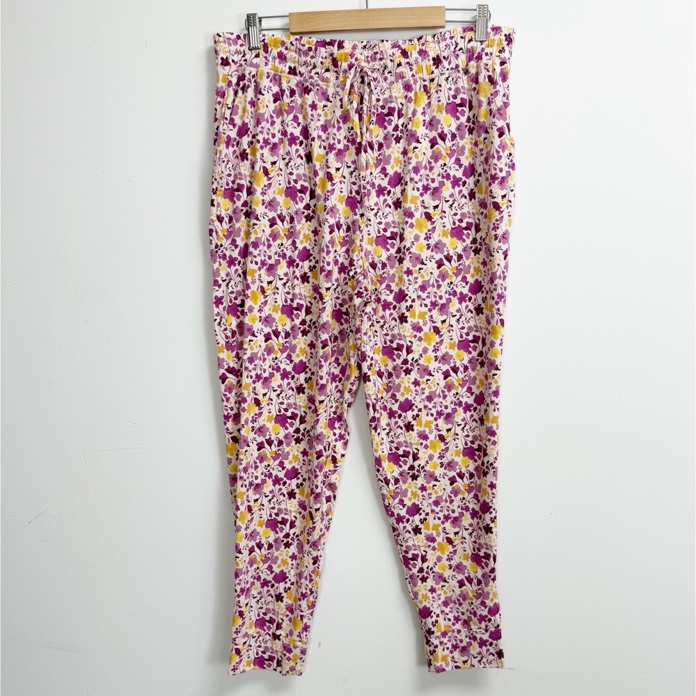 State of Day Pants Womens XL Purple Yellow Floral Pajamas PJs Jogger Pocket NWOT